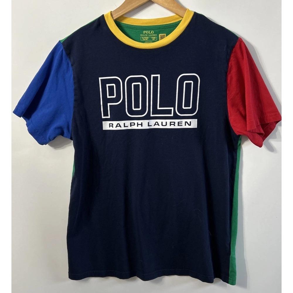 Boys Polo Ralph Lauren Colorblock Logo Spell Out Print S/S T Shirt Xl 18-20